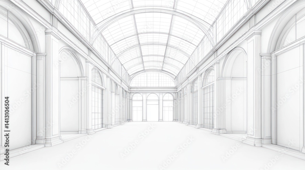 Fototapeta premium Empty Architectural Gallery Interior - White Lines
