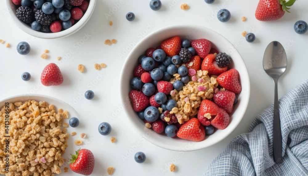 Healthy breakfast ideas colorful bowl of berries topped with granola for nutritious start Healthy breakfast ideas colorful bowl of berries topped with granola for nutritious start