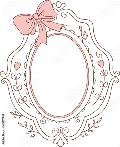 Elegant Pink Bow and Floral Frame Vector Illustration - Perfect for Decorative and Feminine Design Projects