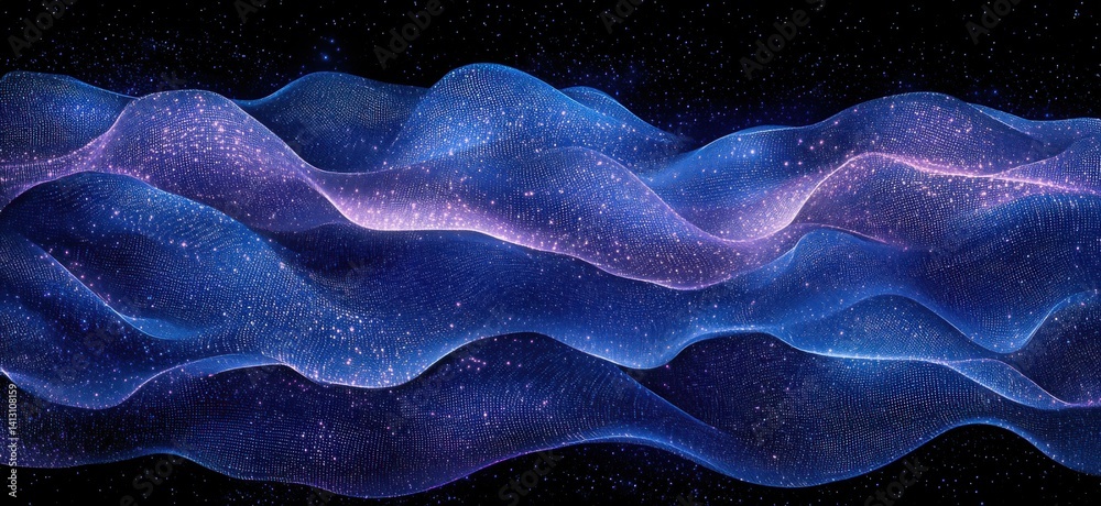 Obraz premium Abstract visualization of glowing waves in space with vibrant blue and purple hues