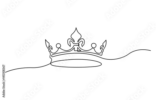 Continuous One line drawing of Crown. Representing monarchy with a basic crown shape,  Royal Crown drawing with one continuous line. Vector editable illustration.
