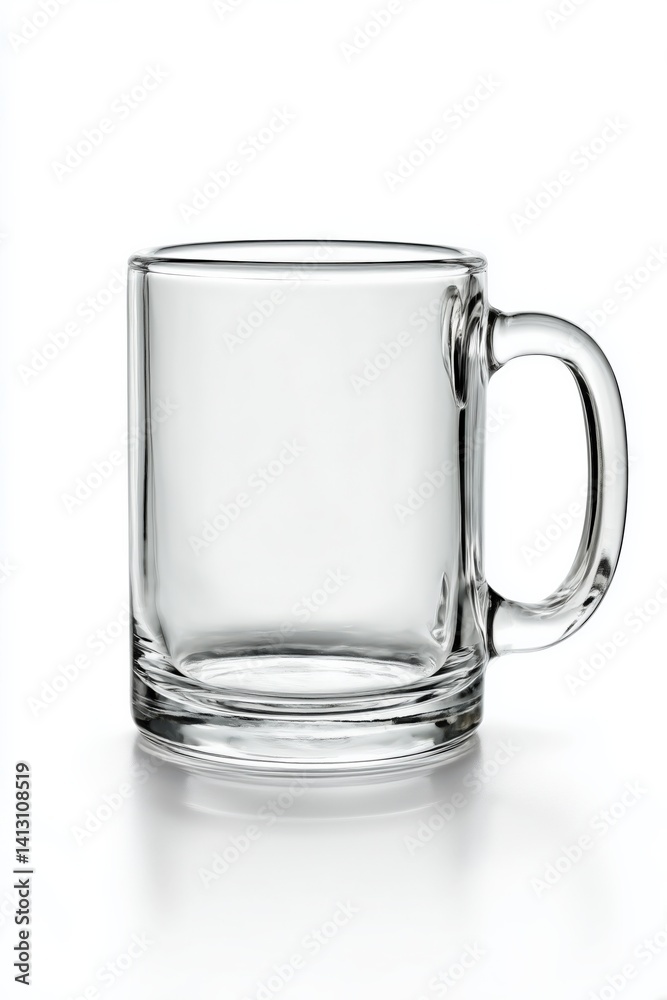 transparent glass mug isolated on white background, showcasing minimalistic design with smooth handle and clear surface, ideal for kitchenware, beverage presentations, or branding transparent glass mug isolated on white background, showcasing minimalistic design with smooth handle and clear surface, ideal for kitchenware, beverage presentations, or branding