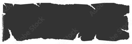 Torn long piece of paper. Dark gray cutout paper strip with jagged edges. Ripped horizontal fragment. Textured fringe element bundle for collage, text box, banner, sticker. Vector EPS10