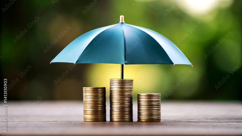 custom made wallpaper toronto digitalInvestment Protection Under an Umbrella Financial Growth Strategies with Coins Outdoor Setting Close-up View Finance Concepts