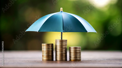 Wallpaper Mural Investment Protection Under an Umbrella Financial Growth Strategies with Coins Outdoor Setting Close-up View Finance Concepts Torontodigital.ca