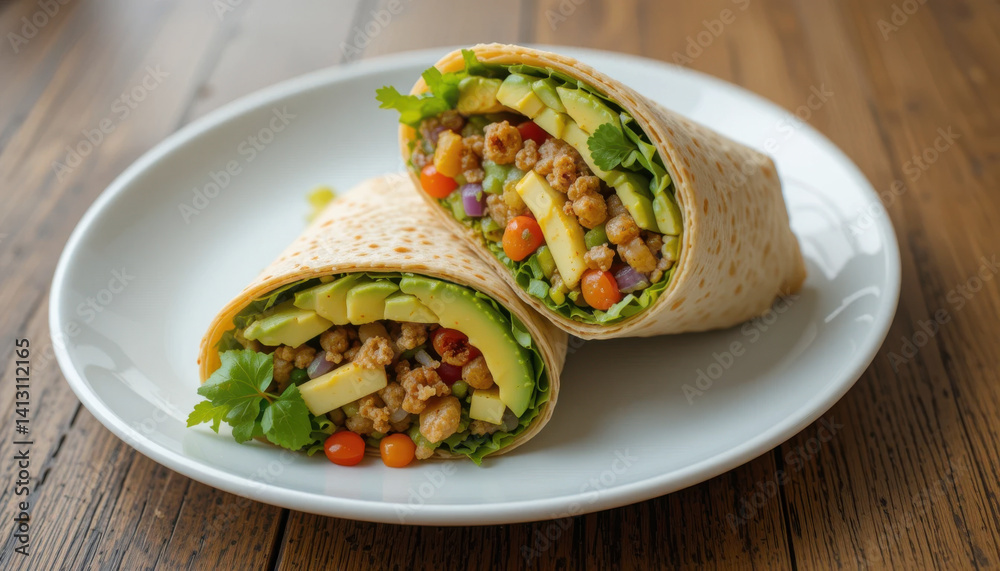 Healthy breakfast ideas enjoy delicious wrap filled with fresh vegetables and protein Healthy breakfast ideas enjoy delicious wrap filled with fresh vegetables and protein