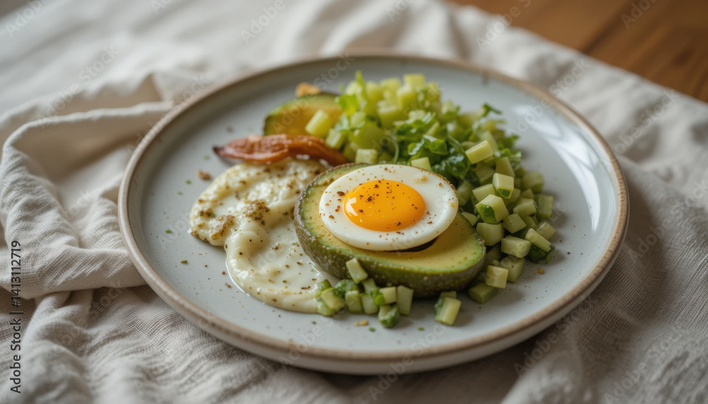 Healthy breakfast ideas enjoy delicious plate with eggs, avocado, and fresh vegetables Healthy breakfast ideas enjoy delicious plate with eggs, avocado, and fresh vegetables