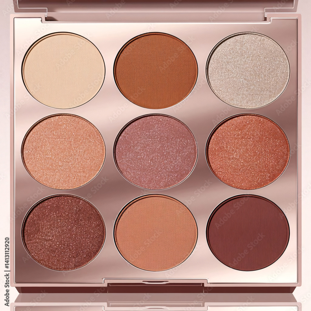Fototapeta premium Rose Gold Eyeshadow Palette with Nine Shades of Warm Neutral Tones
