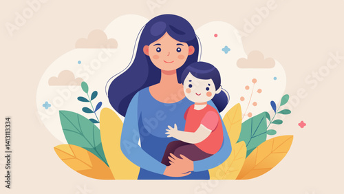 Loving Mother Holding Child Tenderly Illustration