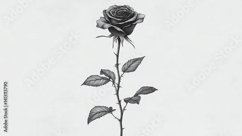 Fototapeta Naklejka Na Ścianę i Meble -  Isolated on white dramatic surreal rose tattoo with twisting stems and expressive black ink rendering