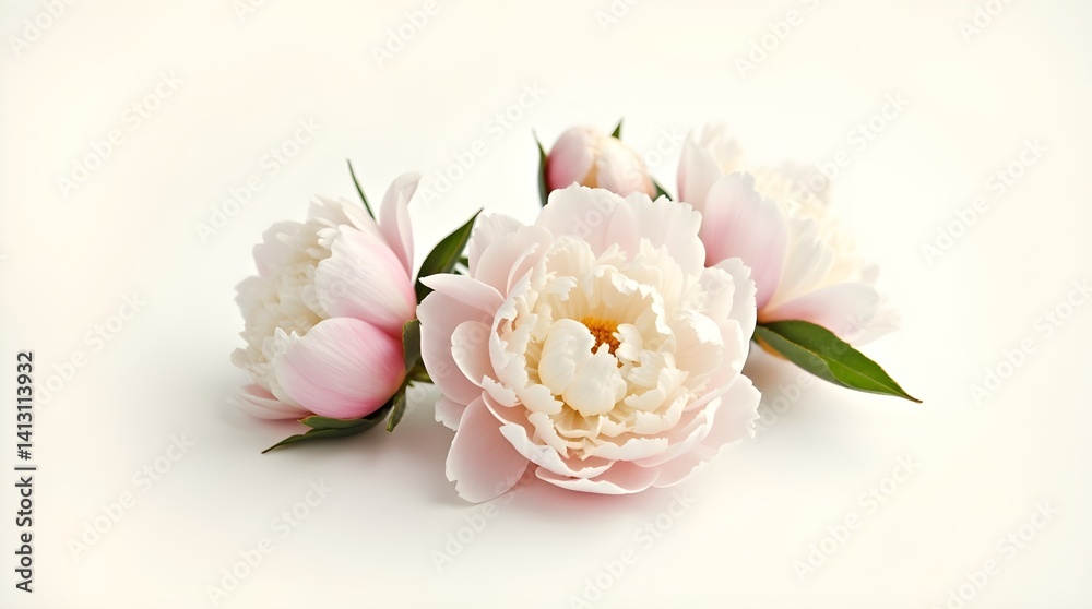 Obraz premium with wild flowA&nbsp;b ackdrop&nbsp;of&nbsp;nature&nbsp;Set of lovely peony flowers against a white backdrop
