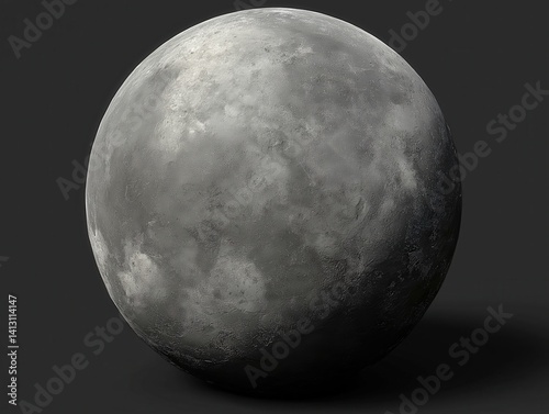 Realistic Gray Lunar Surface: Three-Dimensional Moon in Space with Celestial Shadows and Glowing Illumination for Astronomy Enthusiasts and Nighttime Exploration
