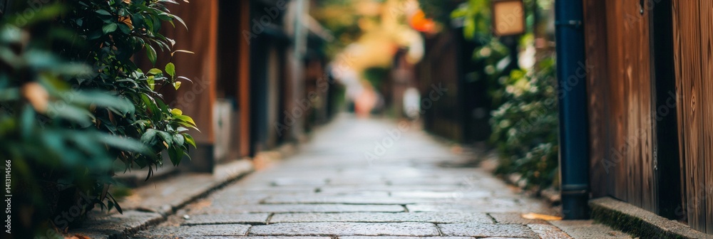 a narrow alley with a wooden fence