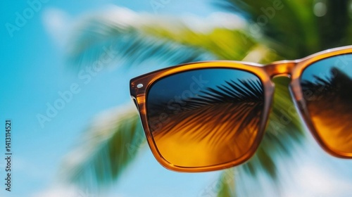 Obraz na płótnie a pair of sunglasses with a palm tree in the background w salonie