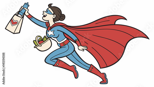 Superwoman delivers groceries healthy food vegetables superhero