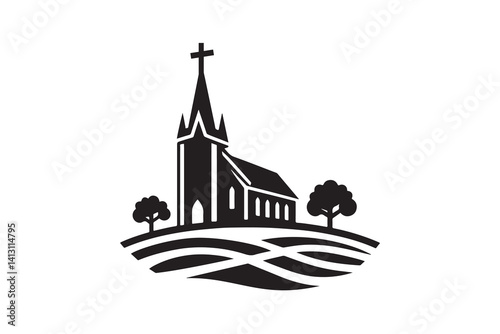  silhouette logo icon of a church, isolated on a white background