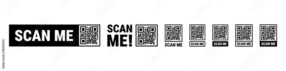 Scan me frame set. Qr code mockup. Mobile payment and identity Scan me frame set. Qr code mockup. Mobile payment and identity