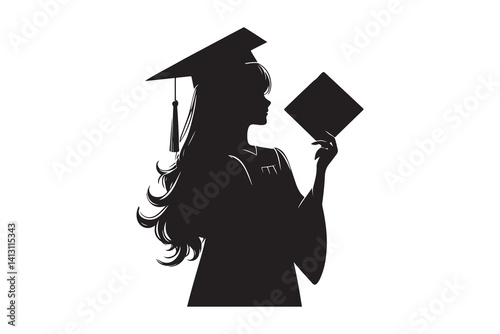 graduation girl silhouette vector illustration isolated on a white background