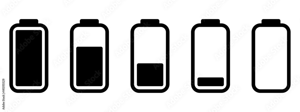 Battery icon set. Battery charge indicator. Battery charging sign and symbol. Battery icon set. Battery charge indicator. Battery charging sign and symbol.