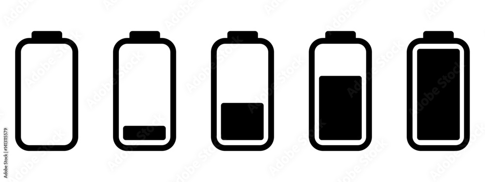 Battery icon set. Battery charge indicator. Battery charging sign and symbol. Battery icon set. Battery charge indicator. Battery charging sign and symbol.