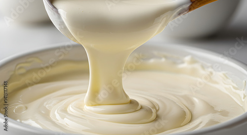 Creamy Indulgence: A Cascading Pour of Thick White Confection