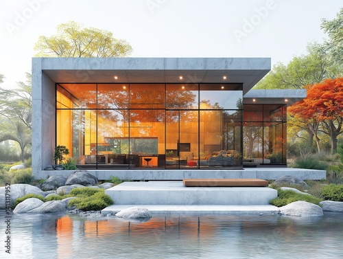 Luxurious Contemporary House: Modern Architecture with Glass Facade, Nestled in Nature Surroundings