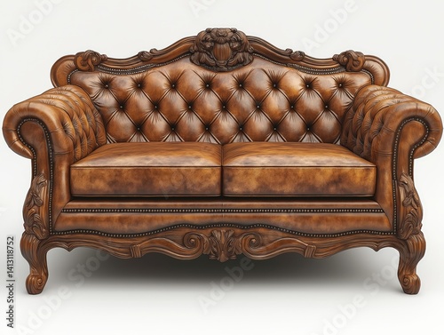 Vintage Leather Chesterfield Sofa: Elegant Classic Style Home Decor with Fine Craftsmanship and Intricate Patterns