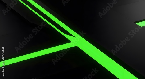 Abstract Geometric Design with Vivid Green Lines