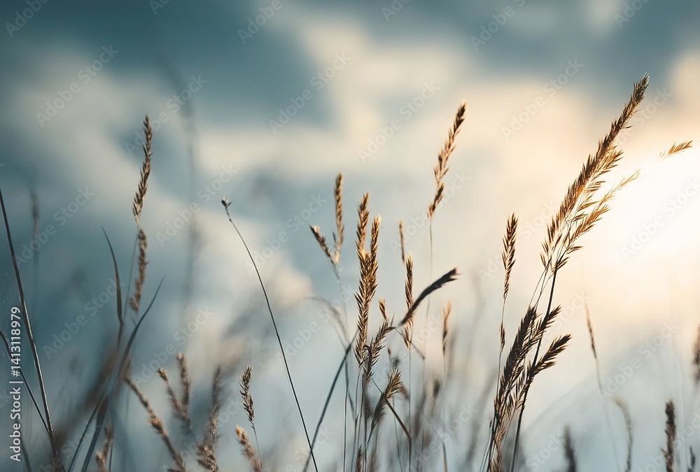 Silhouetted grasses. Tall grasses against a soft-lit sky symbolize harmony with nature. Applications include relaxation-themed publications, mindfulness apps, or art prints. Silhouetted grasses. Tall grasses against a soft-lit sky symbolize harmony with nature. Applications include relaxation-themed publications, mindfulness apps, or art prints.