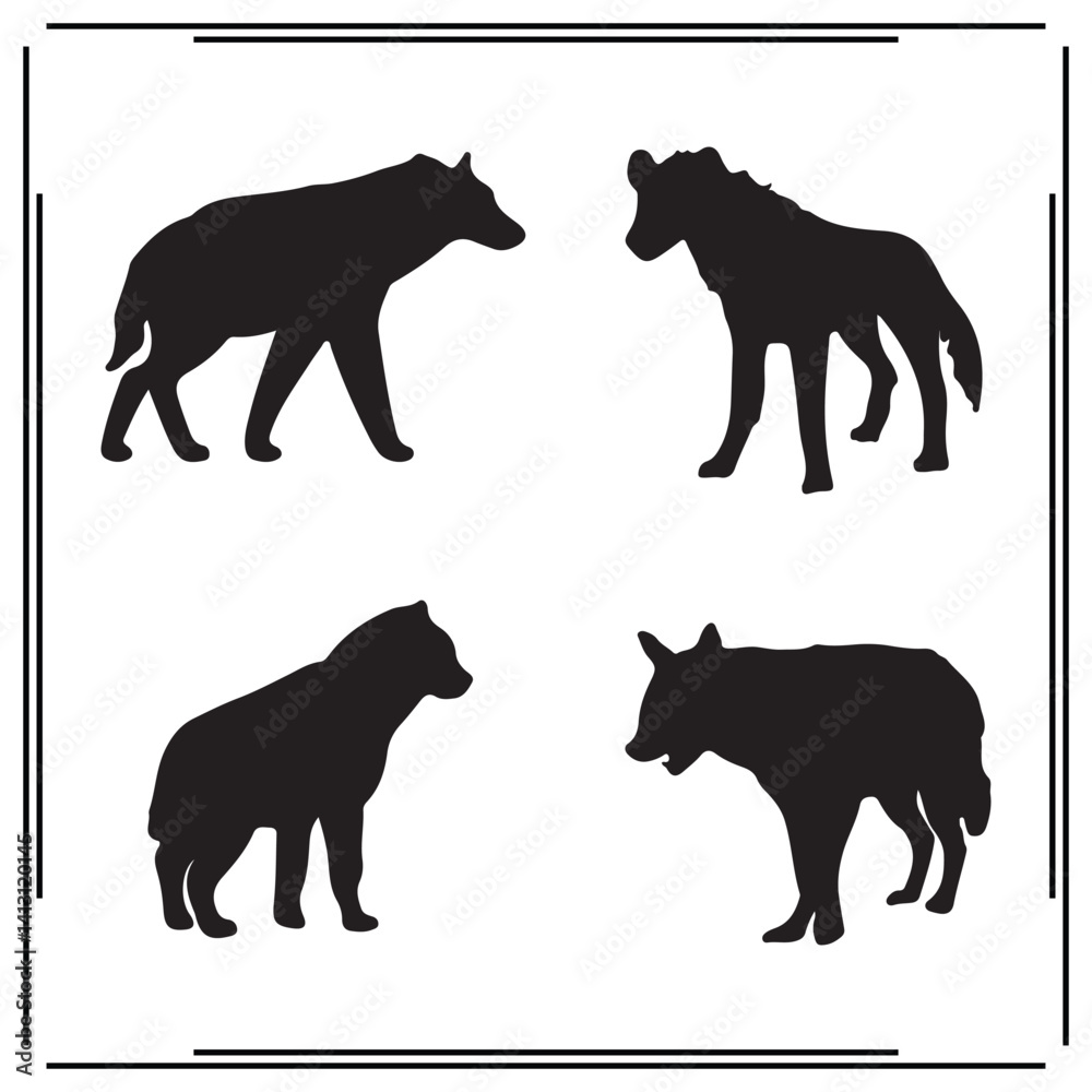Naklejka premium Hyena silhouette, Hyena illustration , Hyena clipart, Hyena vector , Hyena icon , black Hyena, Hyena illustration on white background, Hyena vector illustration , Hyena silhouette illustration, 