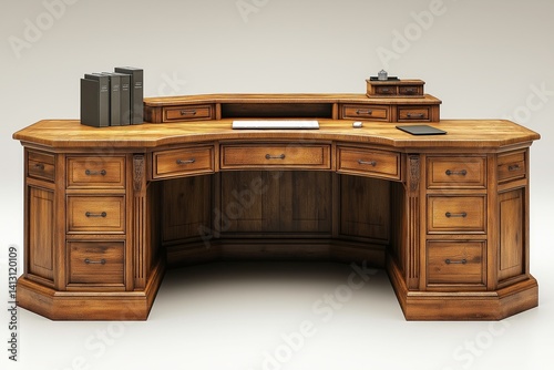 Elegant Wooden Desk: Traditional Executive Home Office Furniture with Craftsmanship and Vintage Appeal