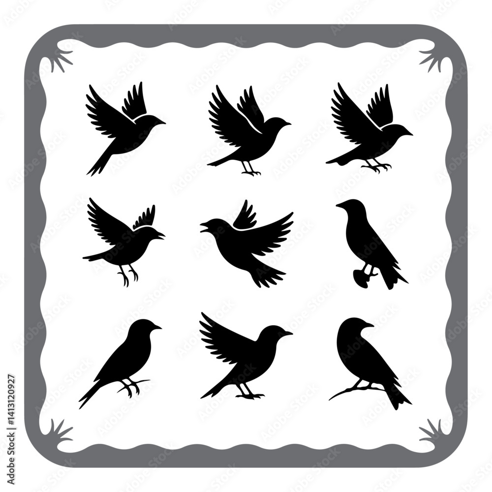 Obraz premium Flying and Perched Bird Vector Set