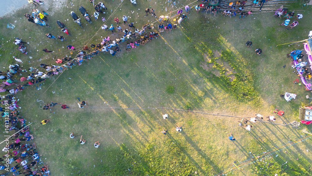 Aerial View of Crowd at Outdoor Event. tug of war Aerial View of Crowd at Outdoor Event. tug of war