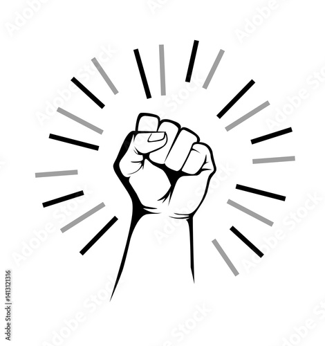 clenched fist illustration - symbol of victory, strength, power and solidarity flat vector icon for apps and websites isolated white background Black hand raised in a clenched fist. 