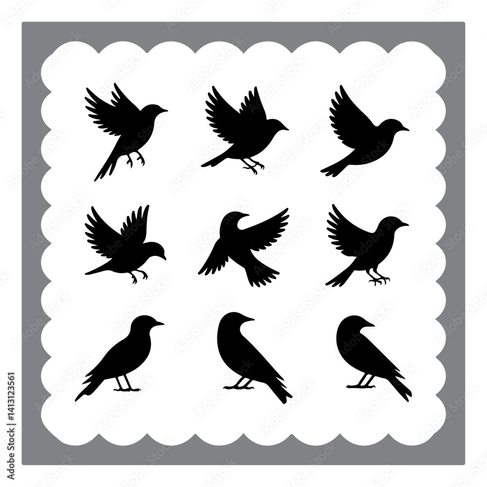 Obraz premium Stylized Birds in Motion and Stillness