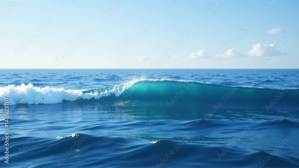 Fototapeta premium Visual Comparison: Normal Ocean Waves vs Long-Wavelength Tsunami Wave in Deep Ocean