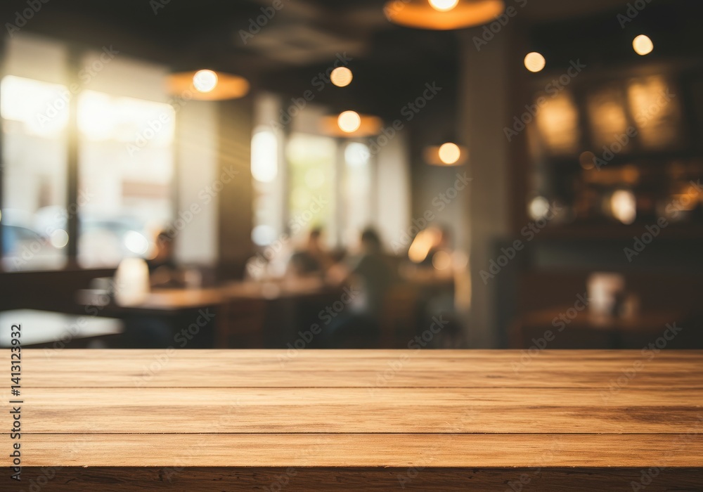 interior of restaurant mockup empty wooden table