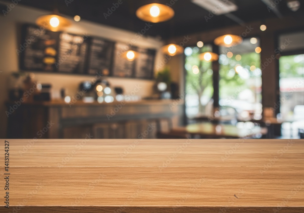 interior of restaurant mockup empty wooden table