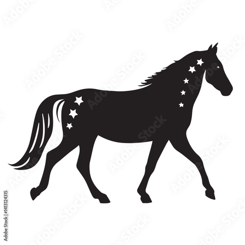 "Starry Horse Silhouette Clipart – Elegant Black Horse Vector Art"