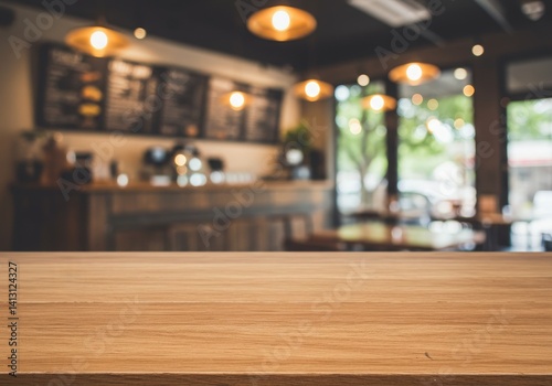 Obraz na płótnie interior of restaurant mockup empty wooden table w salonie