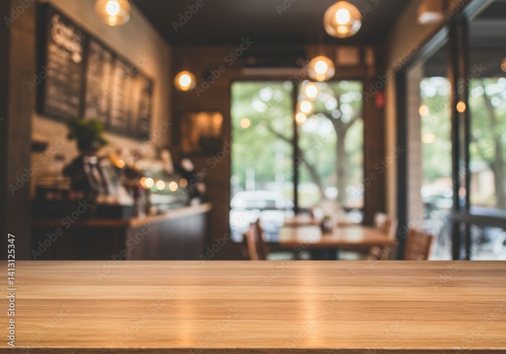 interior of restaurant mockup empty wooden table
