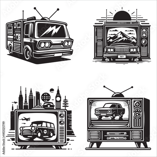 tv retro cabinet car silhouette