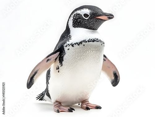 Plump penguin portrait on white background