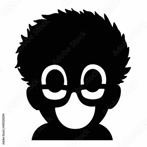 Whimsical silhouette with exaggerated eyes behind glasses, creative expression