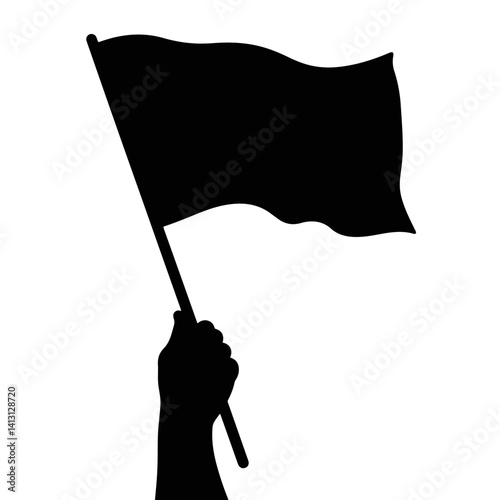 Silhouette hand gripping flag against white background, bold expression