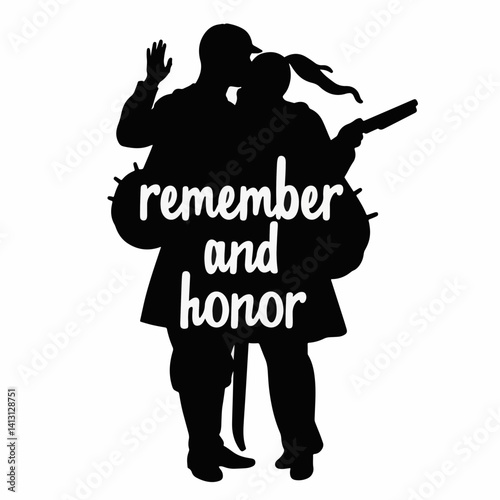 Silhouette of 'remember and honor' with couple, tribute concept