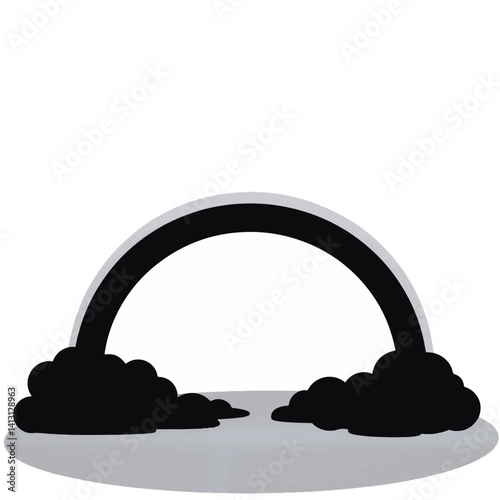 Black and white silhouette of a rainbow arc in clouds, artistic symbolism