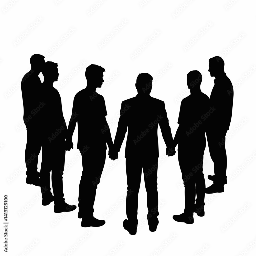 Diverse silhouettes holding hands in a circle, unity and support Diverse silhouettes holding hands in a circle, unity and support