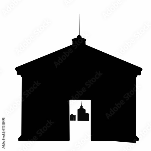 Silhouette of an art museum building on white background, cultural celebration