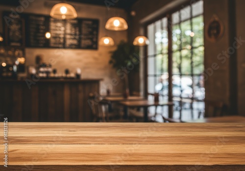 interior of restaurant mockup empty wooden table